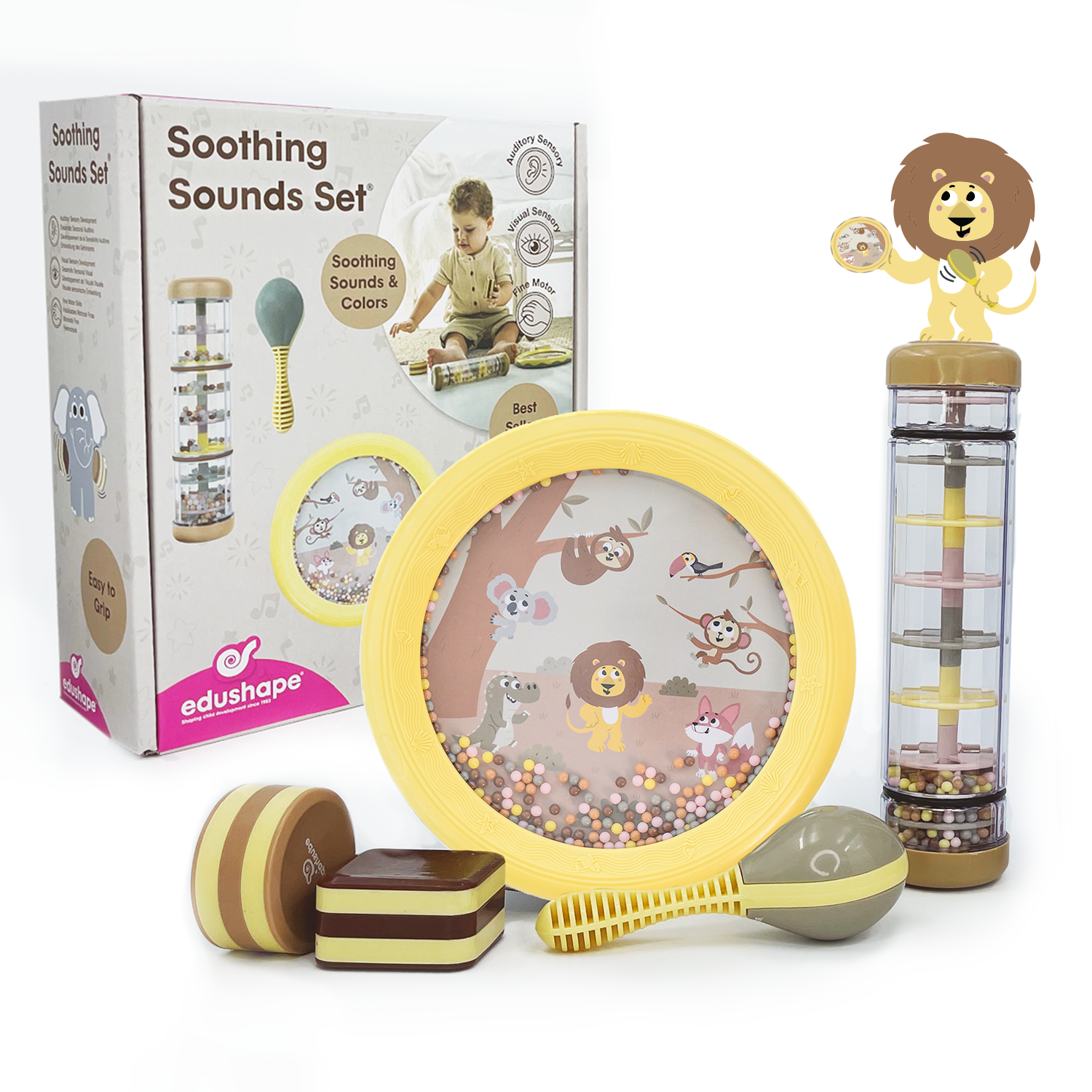 Edushape Regenstange 20 Cm – Sinnes-Spielzeug Für Babys Ab 6 Monaten, Beruhigende Regengeräusche, Boho-Stil